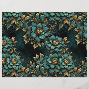 Flores de Grunge Dourado e Teal Escuro