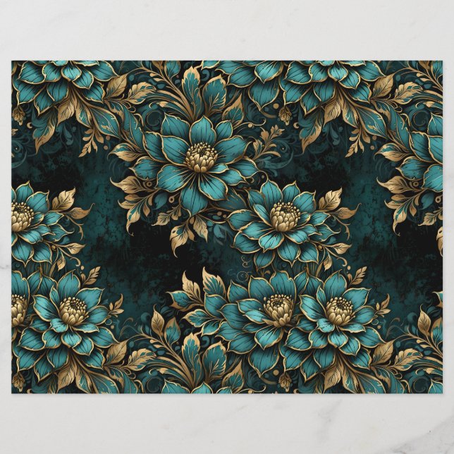 Flores de Grunge Dourado e Teal Escuro (Frente)