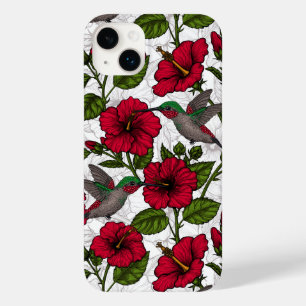 Flores de hibisco e beija-flores