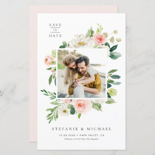 Flores de Jardim de Aquarela Foto Salvar Data