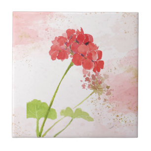 Flores De Jardim De Gerânio Vermelho Por Aquarela