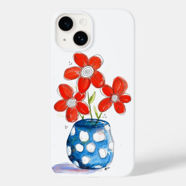 Flores de Laranja Whimsical em Vaso Azul (Verso)