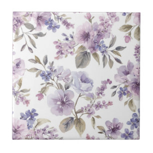 Flores de Lavanda Aquarela Botânica Roxa