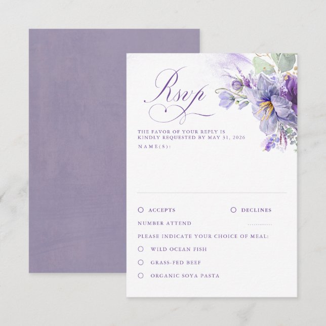 Flores de Lavanda Botânico Chic Casamento RSVP (Frente/Verso)