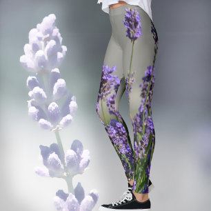 Flores de Lavanda Botânico Floral Cinza Leggings