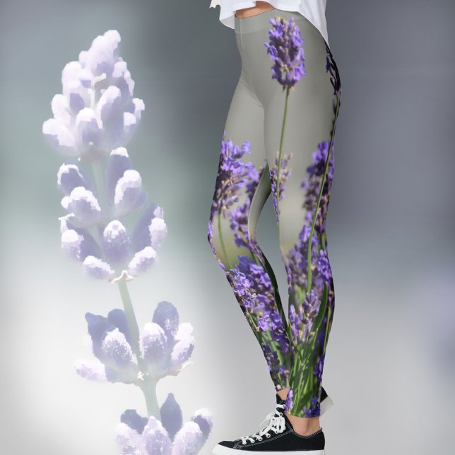 Flores de Lavanda Botânico Floral Cinza Leggings (Criador carregado)
