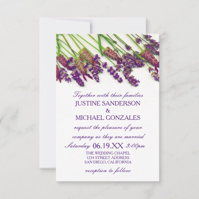 Flores de Lavanda - Convite de Casamento 3X5 (Frente)