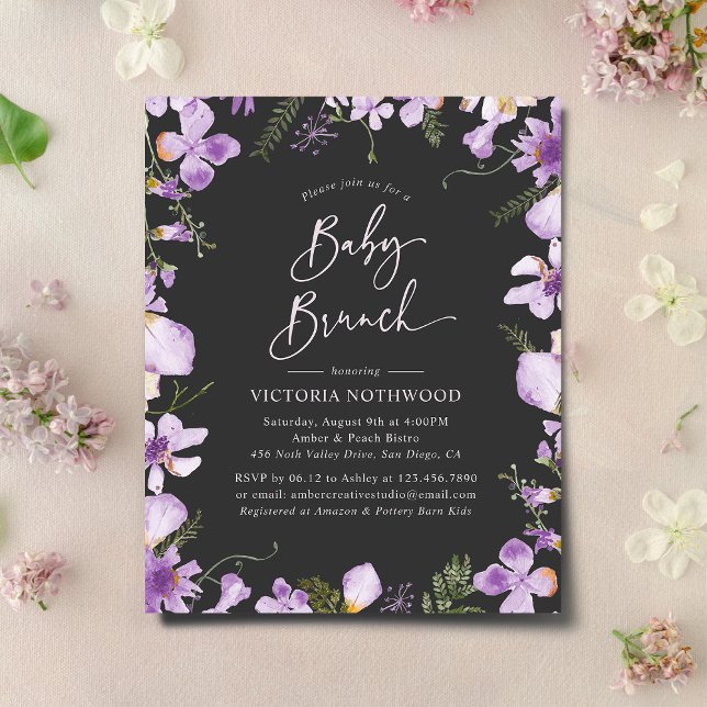 Flores de Lavanda Orçamentária Convite para Baby B (Criador carregado)