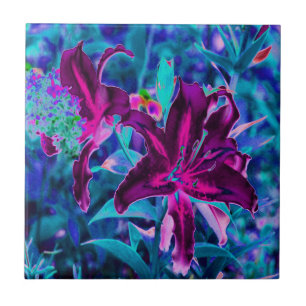 Flores de Lírio Oriental Abstrato Roxo e Rosa Quen