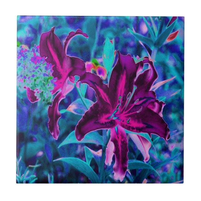 Flores de Lírio Oriental Abstrato Roxo e Rosa Quen (Frente)