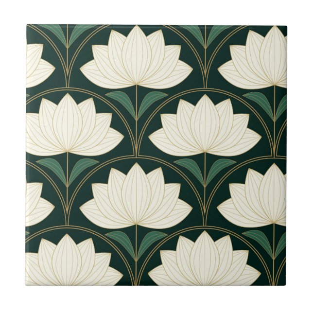 Flores de Lótus Art Déco em Leques Dourados (Frente)