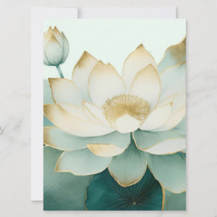 Flores de Lótus Bordas Douradas Verde Pastel