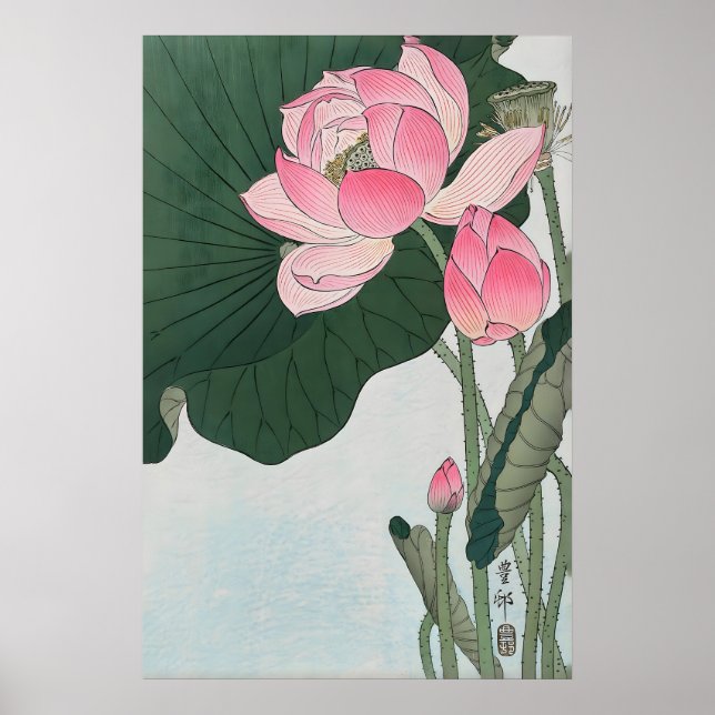 Flores de Lótus em Flor Impressão de Arte Japonesa (Frente)