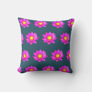 Flores de Lótus Rosa em Almofada de Arremesso Azul