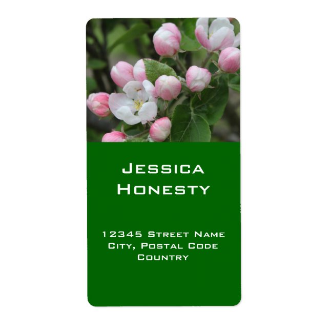flores de maçã rosa etiqueta de endereço verde (Frente)