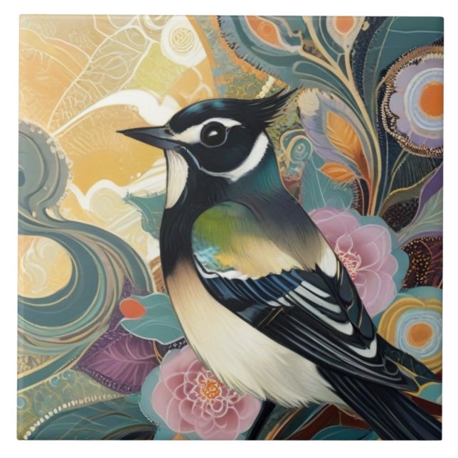 Flores de Na moda de aves brancas e pretas (Frente)