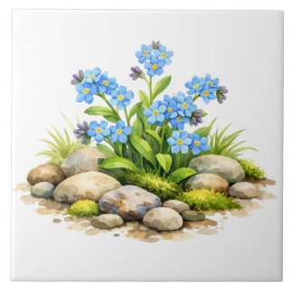 Flores de Não Me Esqueça em Aquarela pelas Rochas