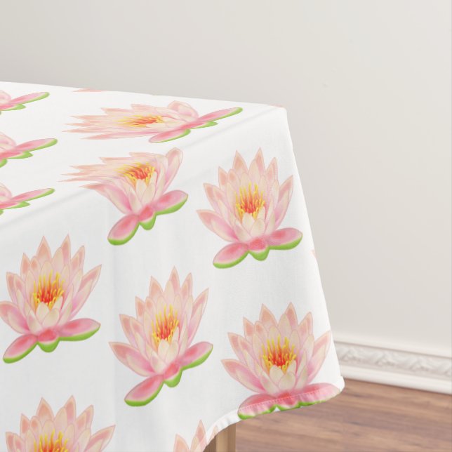 Flores de Nenúfar Rosa em Toalha de Mesa Branca (Posição Original)