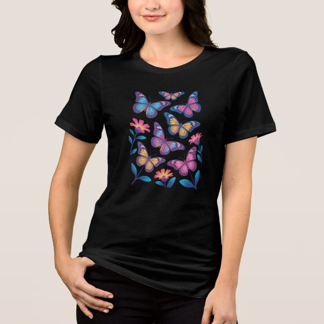 Flores de Neon com Seis Borboletas Brilhantes (Frente)