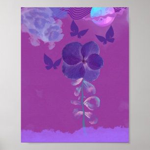 Flores de Neon Roxo à Noite Poster