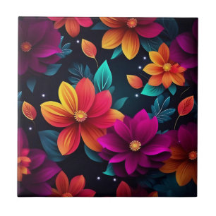 Flores de Neon Vibrantes a Escuro