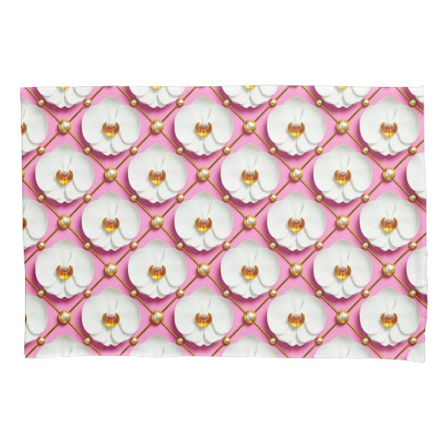 Flores de Orquídea Branca em Fundo Rosa com Dourad (Frente)