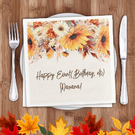 Flores de Outono em Guardanapos de Festa Bege