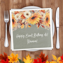 Flores de Outono em Guardanapos de Festa Verde Sál