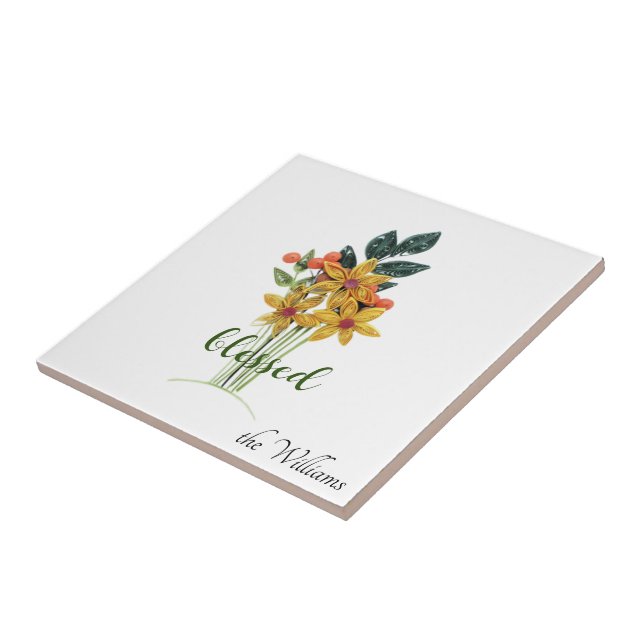 Flores de Outono em Quilling "abençoado" Azulejo d (Lateral)