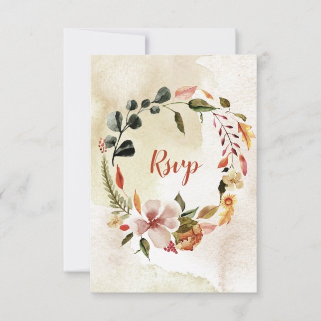 Flores de outono Rustic Watercolor RSVP (Frente)