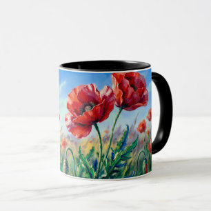 Flores de Papoula Vermelha Caneca de Cerâmica – Ól