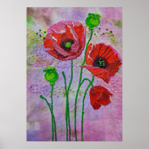 Flores de Papoula Vermelha Impressão de Arte em Tê