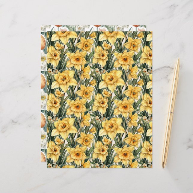 Flores de Páscoa amarelo Elegante Daffodil e Tulip (Frente/Verso In Situ)