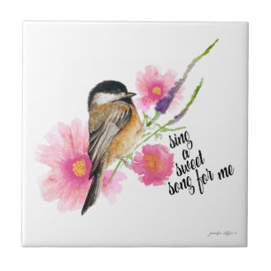Flores de Pássaros Chickadee Primavera Dizendo