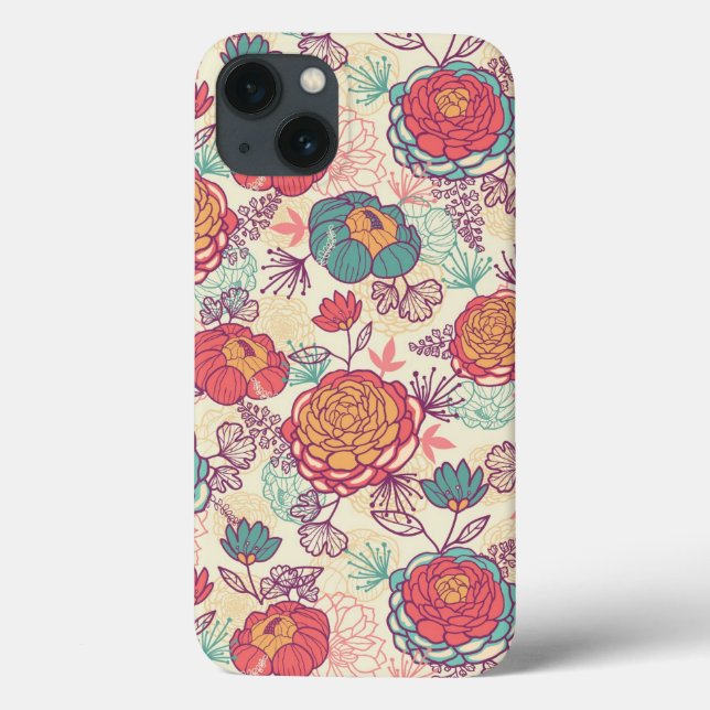 Flores de pénia e padrão das folhas (Verso)
