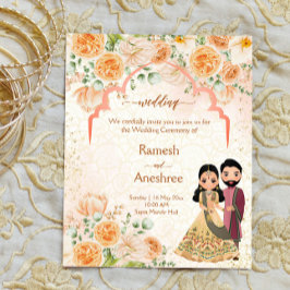 Flores de pêssego, modelo de convite de casamento