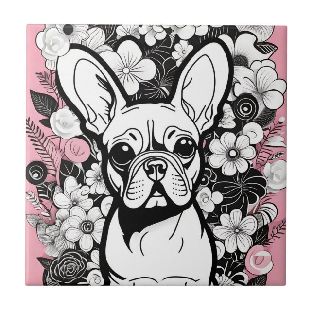 Flores de pop art e Bulldog Francês (Frente)