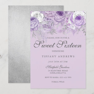 Flores de Prata de Lavanda Roxa Doces 16 Convites