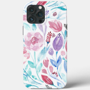 Flores de Primavera de Aquarelas de Azul-Teal Rosa