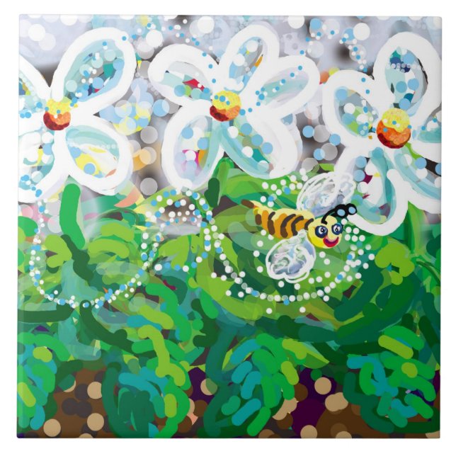 flores de primavera e abelha feliz (Frente)