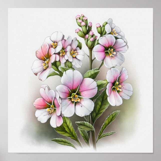 Flores de Primrose Rosa Arte Impressão Poster (Frente)