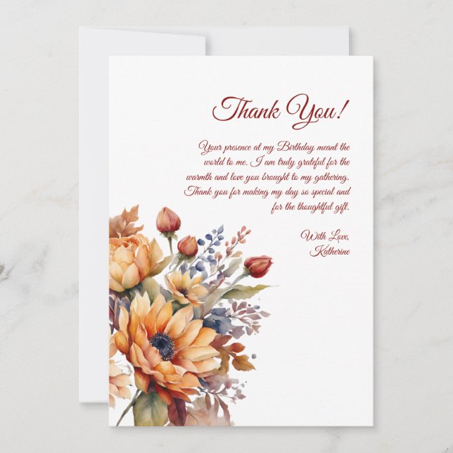 Flores de queda de aquarela de cartões de agradeci (Frente)