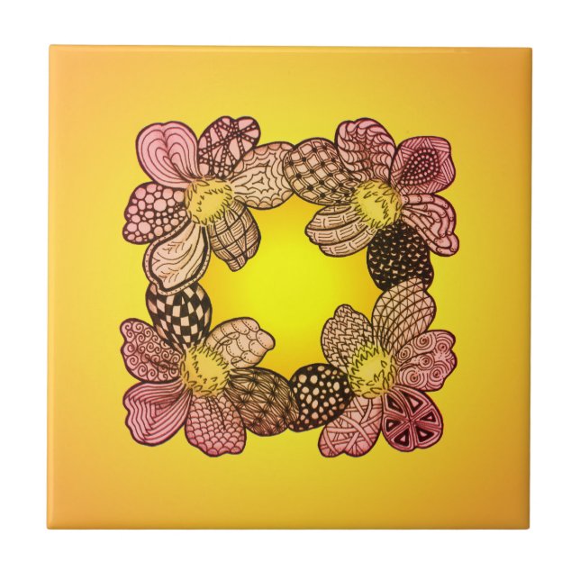 Flores de rabisco em pêssego, laranja e Dourado (Frente)