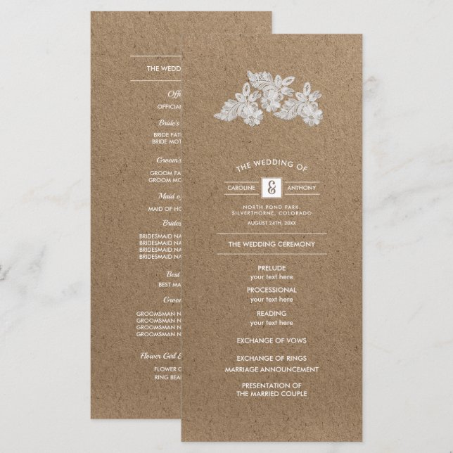 Flores de Renda | Programas de Casamento em Papel  (Frente/Verso)