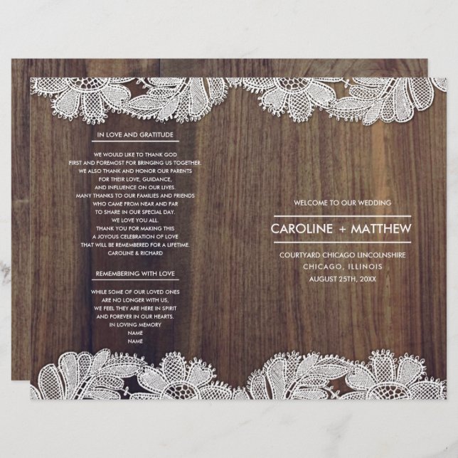 Flores de rendas | Programas De Casamento De Madei (Frente/Verso)