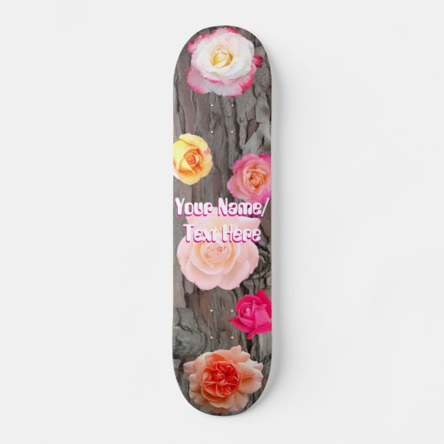 Flores de Rosa e Casca de Árvore Skateboard (Frente)