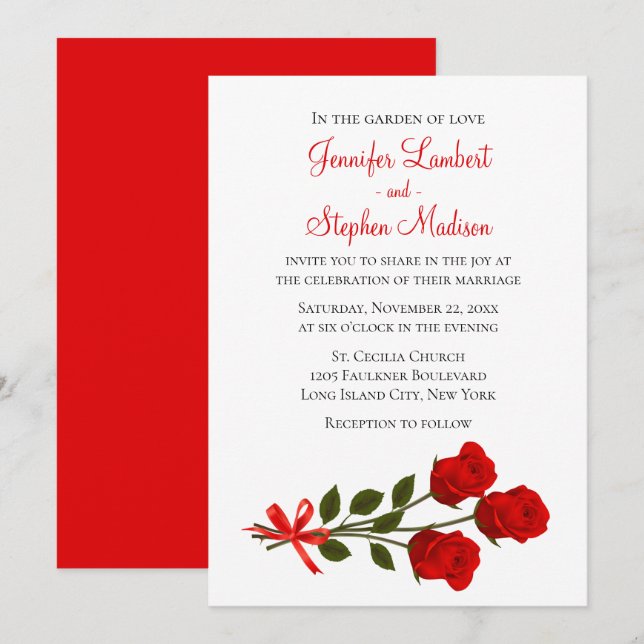Flores de Rosa vermelha Floral Convite de Casament (Frente/Verso)