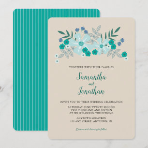 Flores de Teal e Azul Simples Convite para Casamen