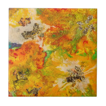 Flores de Verão abstrato Laranja Dourado Amarelo