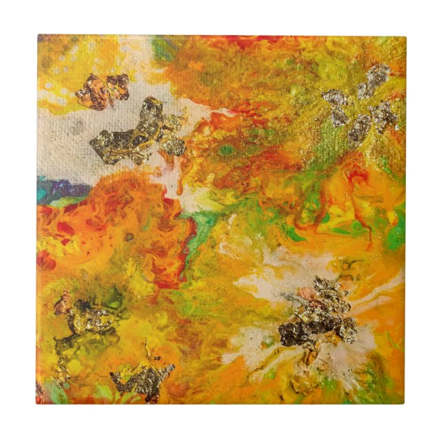 Flores de Verão abstrato Laranja Dourado Amarelo (Frente)